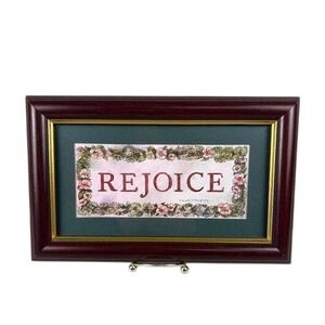 Vintage HOMECO Framed REJOICE Art Floral Holly Berry Vintage‎ Home Decor
